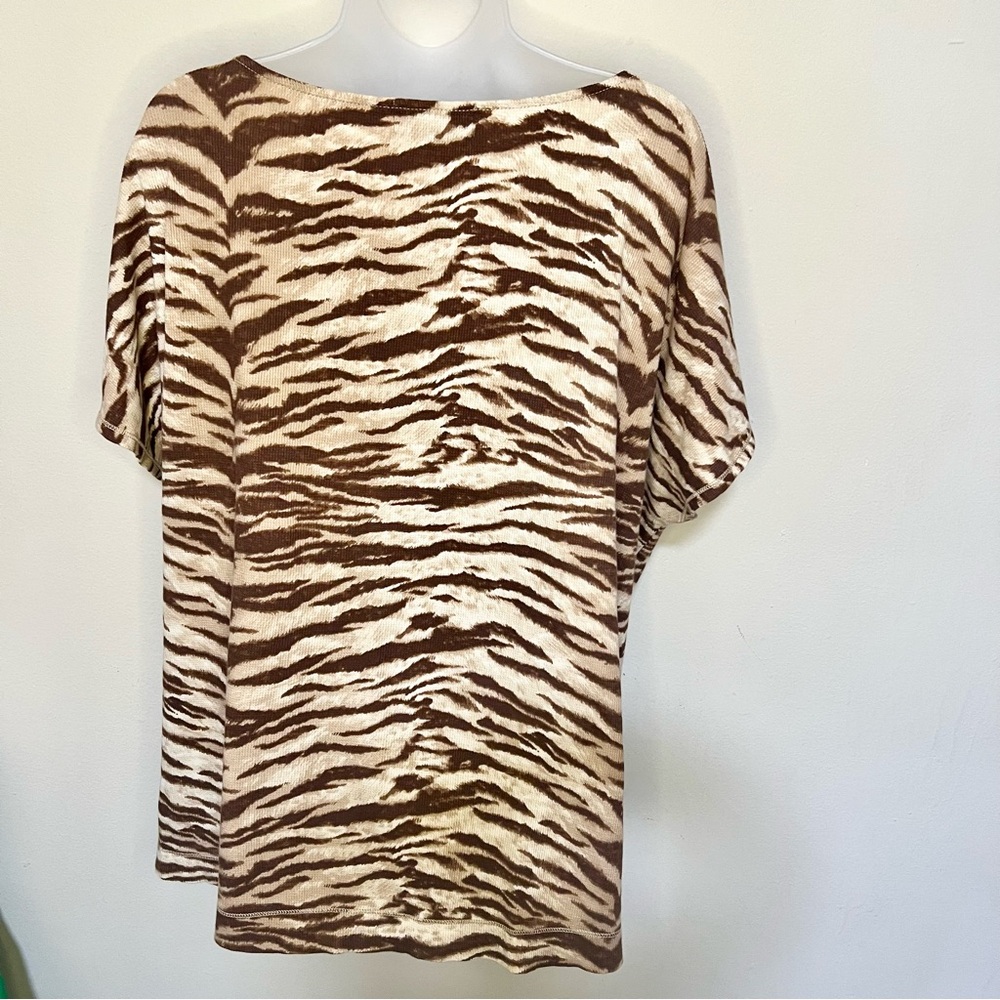 Lauren Ralph Lauren 3X Waffle Active Top Animal Tan Brown Short Sleeve Women - Picture 3 of 5